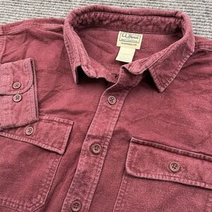 LL Bean Chamois Heavy Weight Flannel Men's XLarge Tall Double Flap Pocket Maroon